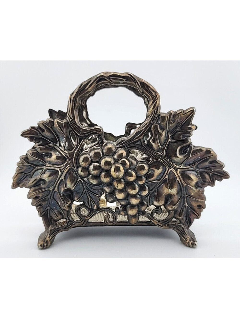 VTG Studio Silversmiths Silver‑Plated Napkin Holder – Ornate Grape Vine Design